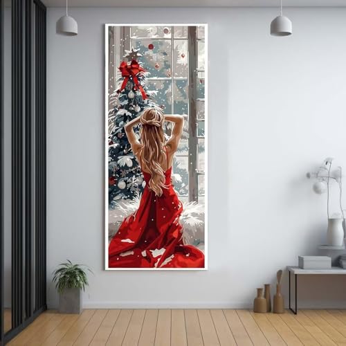 Diamond Painting Winter schöne Frau 50x120cm，5D Daiments Painting Erwachsene mit Diamond Painting Zubehör，Groß Diamont Painting bilder Set Full Round Drill Geschenk für mädchen Home Wall Décor D57 von FCNUEBVGL