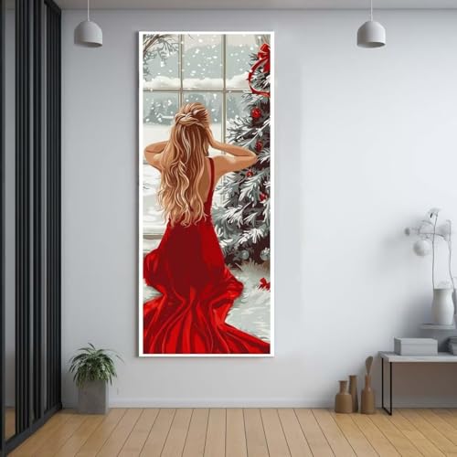 Diamond Painting Winter schöne Frau 60x150cm，5D Daiments Painting Erwachsene mit Diamond Painting Zubehör，Groß Diamont Painting bilder Set Full Round Drill Geschenk für mädchen Home Wall Décor D56 von FCNUEBVGL