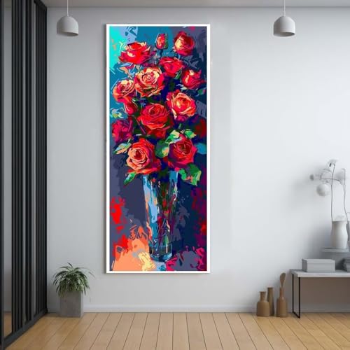 FCNUEBVGL Diamond Painting Blumen rot 50x120cm，5D Daiments Painting Erwachsene mit Diamond Painting Zubehör，Groß Diamont Painting bilder Set Full Round Drill Geschenk für mädchen Home Wall Décor D11 von FCNUEBVGL