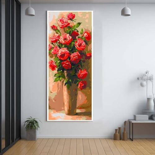 FCNUEBVGL Diamond Painting Blumen rot 80x220cm，5D Daiments Painting Erwachsene mit Diamond Painting Zubehör，Groß Diamont Painting bilder Set Full Round Drill Geschenk für mädchen Home Wall Décor D12 von FCNUEBVGL