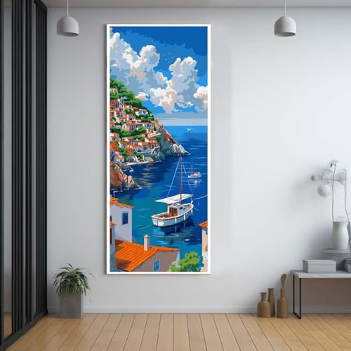 FCNUEBVGL Diamond Painting Dock schiff 50x120cm，5D Daiments Painting Erwachsene mit Diamond Painting Zubehör，Groß Diamont Painting bilder Set Full Round Drill Geschenk für mädchen Home Wall Décor A28 von FCNUEBVGL