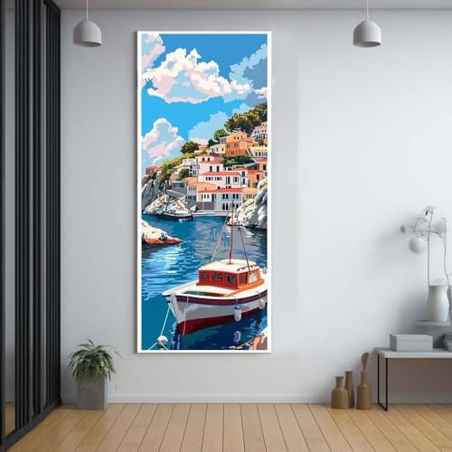 FCNUEBVGL Diamond Painting Dock schiff 80x220cm，5D Daiments Painting Erwachsene mit Diamond Painting Zubehör，Groß Diamont Painting bilder Set Full Round Drill Geschenk für mädchen Home Wall Décor A27 von FCNUEBVGL