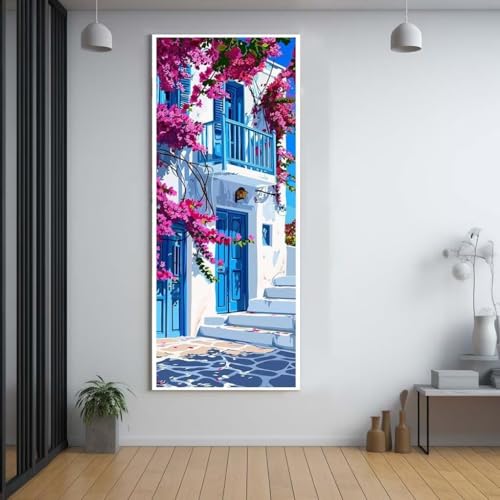 FCNUEBVGL Diamond Painting Haus Blumen 60x150cm，5D Daiments Painting Erwachsene mit Diamond Painting Zubehör，Groß Diamont Painting bilder Set Full Round Drill Geschenk für mädchen Home Wall Décor B36 von FCNUEBVGL