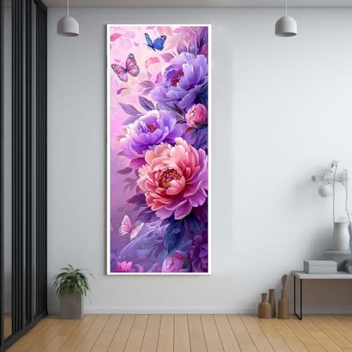 FCNUEBVGL Diamond Painting Lila Blumen 30x80cm，5D Daiments Painting Erwachsene mit Diamond Painting Zubehör，Groß Diamont Painting bilder Set Full Round Drill Geschenk für mädchen Home Wall Décor B11 von FCNUEBVGL