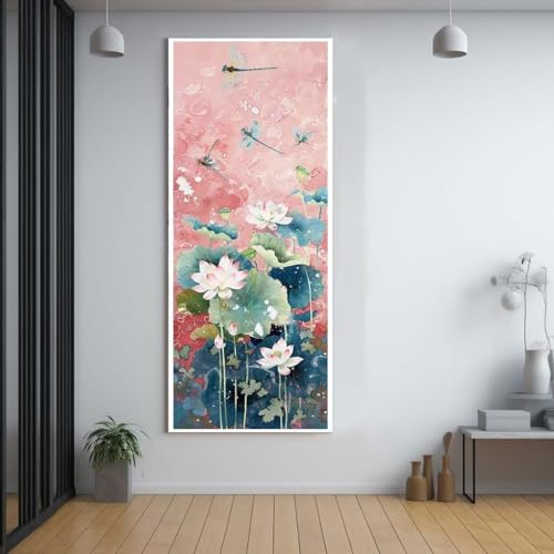 FCNUEBVGL Diamond Painting Lotus Blume 60x150cm，5D Daiments Painting Erwachsene mit Diamond Painting Zubehör，Groß Diamont Painting bilder Set Full Square Drill Geschenk für mädchen Home Wall Décor G7 von FCNUEBVGL