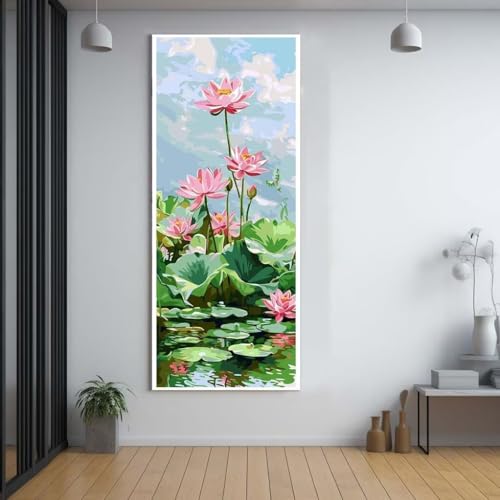 FCNUEBVGL Diamond Painting Lotus Blume 80x220cm，5D Daiments Painting Erwachsene mit Diamond Painting Zubehör，Groß Diamont Painting bilder Set Full Square Drill Geschenk für mädchen Home Wall Décor G3 von FCNUEBVGL