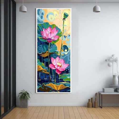 FCNUEBVGL Diamond Painting Lotus Blume 90x180cm，5D Daiments Painting Erwachsene mit Diamond Painting Zubehör，Groß Diamont Painting bilder Set Full Round Drill Geschenk für mädchen Home Wall Décor C40 von FCNUEBVGL