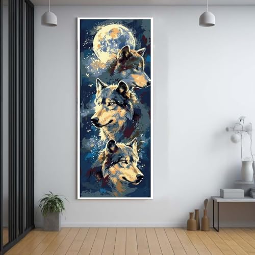 FCNUEBVGL Diamond Painting Mond Wolf 100x300cm，5D Daiments Painting Erwachsene mit Diamond Painting Zubehör，Groß Diamont Painting bilder Set Full Square Drill Geschenk für mädchen Home Wall Décor F22 von FCNUEBVGL