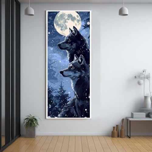 FCNUEBVGL Diamond Painting Mond Wolf 100x300cm，5D Daiments Painting Erwachsene mit Diamond Painting Zubehör，Groß Diamont Painting bilder Set Full Square Drill Geschenk für mädchen Home Wall Décor G65 von FCNUEBVGL