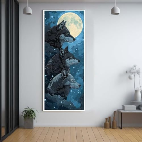 FCNUEBVGL Diamond Painting Mond Wolf 50x120cm，5D Daiments Painting Erwachsene mit Diamond Painting Zubehör，Groß Diamont Painting bilder Set Full Square Drill Geschenk für mädchen Home Wall Décor G66 von FCNUEBVGL