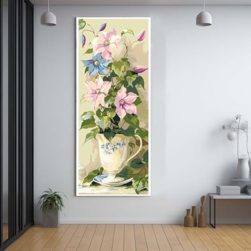 FCNUEBVGL Diamond Painting Rosa Blumen 50x120cm，5D Daiments Painting Erwachsene mit Diamond Painting Zubehör，Groß Diamont Painting bilder Set Full Round Drill Geschenk für mädchen Home Wall Décor A60 von FCNUEBVGL