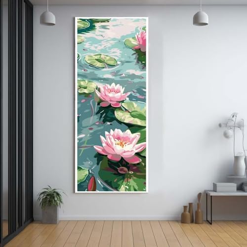 FCNUEBVGL Diamond Painting Rosa Lotus 50x120cm，5D Daiments Painting Erwachsene mit Diamond Painting Zubehör，Groß Diamont Painting bilder Set Full Round Drill Geschenk für mädchen Home Wall Décor B33 von FCNUEBVGL