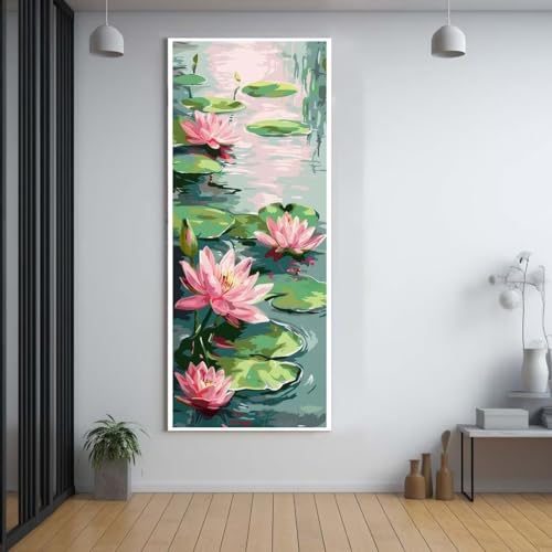 FCNUEBVGL Diamond Painting Rosa Lotus 50x120cm，5D Daiments Painting Erwachsene mit Diamond Painting Zubehör，Groß Diamont Painting bilder Set Full Round Drill Geschenk für mädchen Home Wall Décor B35 von FCNUEBVGL