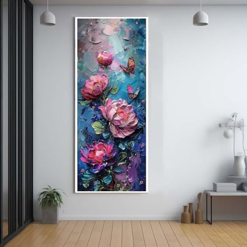 FCNUEBVGL Diamond Painting Rosa Lotus 60x150cm，5D Daiments Painting Erwachsene mit Diamond Painting Zubehör，Groß Diamont Painting bilder Set Full Round Drill Geschenk für mädchen Home Wall Décor B32 von FCNUEBVGL