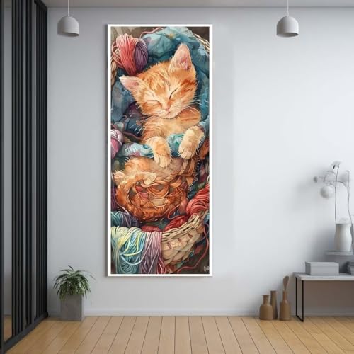 FCNUEBVGL Diamond Painting Süß Katze 100x300cm，5D Daiments Painting Erwachsene mit Diamond Painting Zubehör，Groß Diamont Painting bilder Set Full Square Drill Geschenk für mädchen Home Wall Décor F84 von FCNUEBVGL