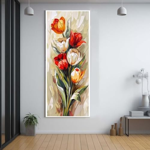 FCNUEBVGL Diamond Painting Tulpe blume 50x120cm，5D Daiments Painting Erwachsene mit Diamond Painting Zubehör，Groß Diamont Painting bilder Set Full Round Drill Geschenk für mädchen Home Wall Décor A98 von FCNUEBVGL