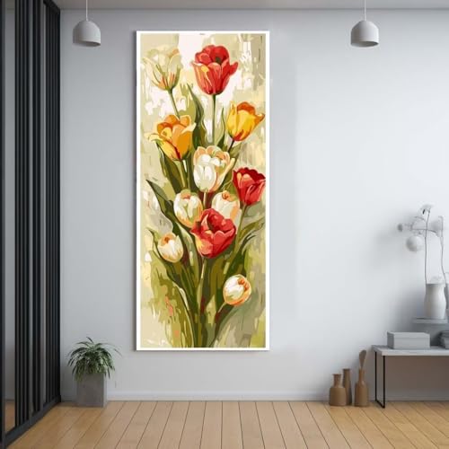 FCNUEBVGL Diamond Painting Tulpe blume 60x150cm，5D Daiments Painting Erwachsene mit Diamond Painting Zubehör，Groß Diamont Painting bilder Set Full Round Drill Geschenk für mädchen Home Wall Décor A97 von FCNUEBVGL