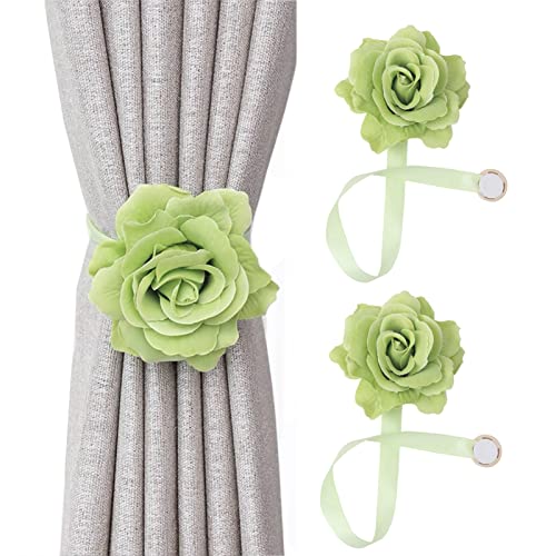 FCSHFC Magnetisch Vorhang Raffhalter, Rose Dekorativ Raffhalter for Gardinen Moderner Stil Draussen Und Innen Gardinenhalter (Color : GrüN) von FCSHFC