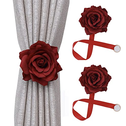 FCSHFC Magnetisch Vorhang Raffhalter, Rose Dekorativ Raffhalter for Gardinen Moderner Stil Draussen Und Innen Gardinenhalter (Color : Rot) von FCSHFC