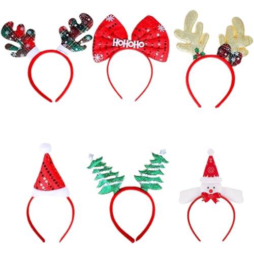 6 Stück Weihnachts Haarreif,Haarreif Weihnachten, Weihnachtshaarreifen Erwachsene, Haarreifen Weihnachten, Weihnachts Kopfschmuck, Haarreif Weihnachten Erwachsene, Weihnachten von FCSNJH