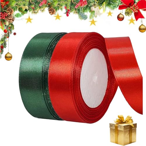 FCSNJH 2-Rollen Geschenkband Weihnachten, Schleifenband Weihnachten, Geschenkband, Geschenkband Breit, Weihnachtsband, Geschenkband Rot, Geschenkband Grün, Dekoband Weihnachten2.5cm x 20m von FCSNJH