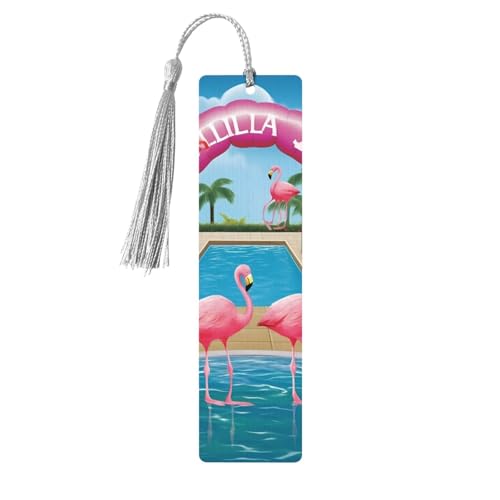 Flamingo und Schwimmbad Lesezeichen, Holz-Lesezeichen für Buchliebhaber, handgefertigtes Holz-Lesezeichen mit Quaste, Lesezeichen, Ornament, Geschenkanhänger, Etiketten für Basteldekorationen von FCTVASDM