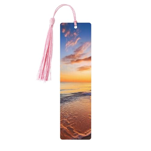 Schönes Lesezeichen mit tropischem Sonnenaufgang am Strand, Holz-Lesezeichen für Buchliebhaber, handgefertigtes Holz-Lesezeichen mit Quaste, Lesezeichen, Ornament, Geschenkanhänger, Etiketten für von FCTVASDM