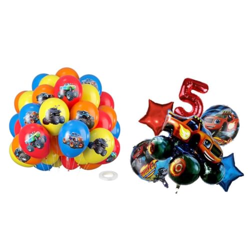 66 Stück Monster Truck Ballon Set, Monstertruck-Latex-Ballons Aluminium Folienballon, Geburtstagsdeko Autos Themed Party, Monste-truck Geburtstagsdeko 5 Jahre Junge-A von FCXVXCL