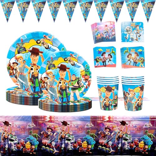 FCXVXCL Birthday Party Tableware 91PCS Movie Birthday Decoration Rainbow Birthday Tablecloth Plates Cups Pennants Napkins Party Birthday Decoration von FCXVXCL