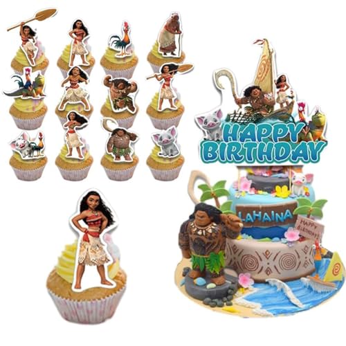 FCXVXCL Moana Cake Decorations, Cartoon Cupcake Toppers, Moana Ocean Theme Party Accessories, Cake Topper for Children, Pack of 13 von FCXVXCL