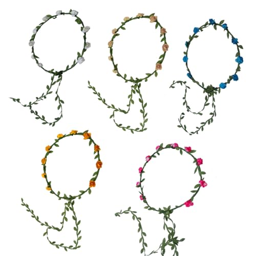 FDCGAS Blumenkranz Haare - 5 pcs Blumenkranz Blume Krone Mädchen mehrfarbig Bohemian Floral Girlande Kopfschmuck Stirnband Haarband für Geburtstag Party Hochzeit Braut Brautjungfer von FDCGAS