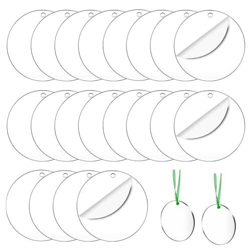 FDCGAS acrylplatte - 20 pcs Acryl Transparente Kreis Runde Acryl Transparente Scheiben mit Loch Acryl Schlüsselanhänger Rohlinge für DIY Schlüsselanhänger und Bastelprojekt(5cm) von FDCGAS