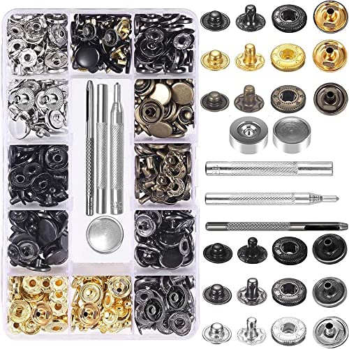 132 Sets Druckknopf Set, Metall Druckknopf Kupfer, Leder Druckknöpfe, Metall Bronze Kleidung Snaps Taste, Mit Fixierwerkzeug Kit Für Leder Handwerk Jacke Brieftasche Handtasche, 12.5 mm, 6 Farben von Wenrou