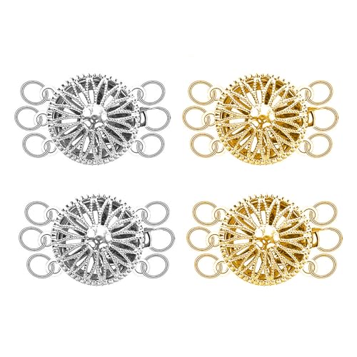 FDEETY 4 Stück Verschluss Sonnenblumen Kettenverschluss Layering 18K Gold Silber Überlappend Mehrschichtige Halskette Armband Trenner Schmuck Kette Verschluss Stapelbare DIY Schmuckhandwerk von FDEETY