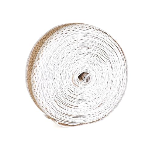 FDHBDF 10M Juteband mit Spitze – 2.5CM Natürliche Sackleinen Jute für Tischdeko, Bastelprojekte, Hochzeit und Party, Vintage Spitzenband für Handwerk von FDHBDF