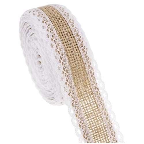 FDHBDF 10Mx2.5CM Juteband mit Spitze - Vintage Lace Ribbon Juteband für Tischdekorationen, Bastelprojekte, Hochzeiten und Partys von FDHBDF