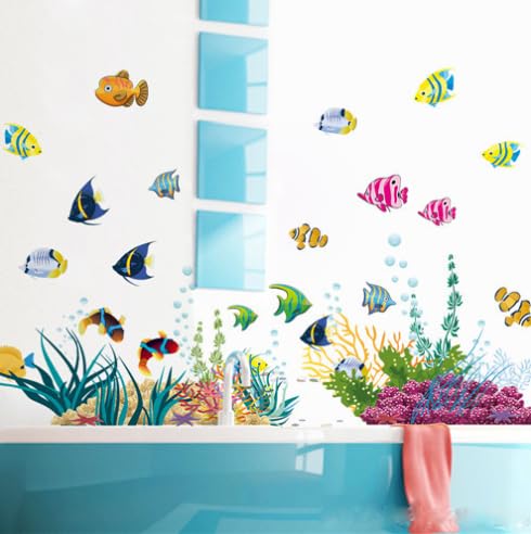 FDHBDF Tropische Fisch Wandaufkleber Ozean-Fische, Seetang und Unterwasserwelt für Kinderzimmer, Wohnzimmer, Badezimmer – Abnehmbarer Wandtattoo von FDHBDF