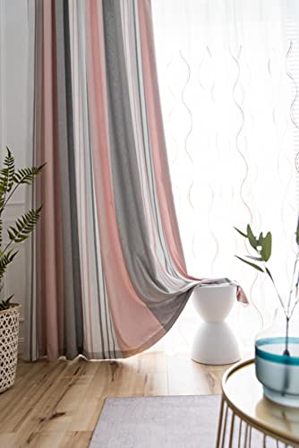 FDHGF Vorhänge für Wohn-Esszimmer Schlafzimmer Stil Gelb Gestreift Grau Blackout Vorhänge Blau Transparent Tüll Jalousien-Rosa-Tuch, W300CM X H260CM (1PC), Rod Pocket-Prozess von FDHGF