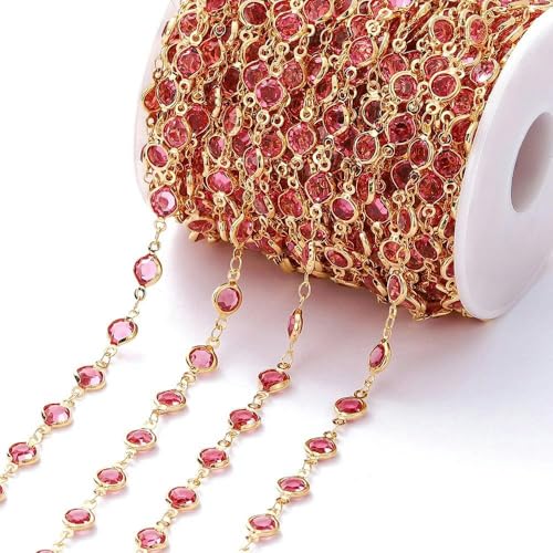 1 Meter 6 mm bunte Kristallperlen, Perlenkette, Glasperlen-Halskette, Kettenzubehör für DIY-Armbänder, Schmuckherstellung, Zubehör, Rosa-Gold von FDIMALTOR