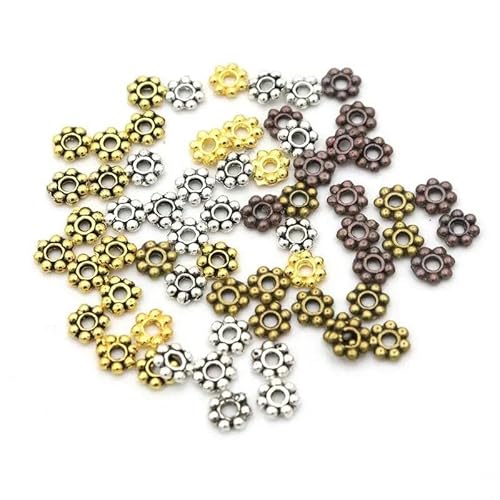 1000 Stück 4 mm tibetischer Gold- und Silberfarbe Blumenanhänger, lose Metallperlen zur Schmuckherstellung, Handarbeitszubehör, ungleichmäßige Mischung von FDIMALTOR