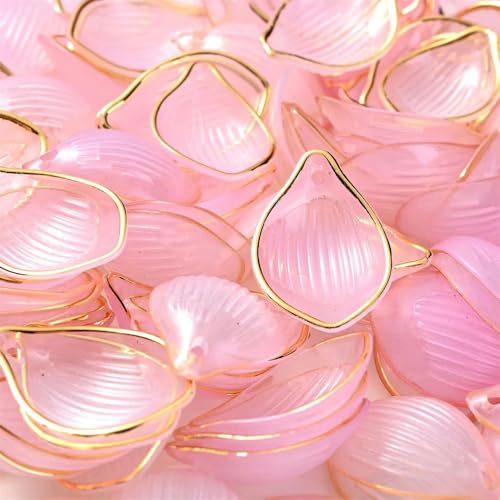 50 Stück 15 x 22 mm mehrfarbige Blütenblattperlen aus Acryl, Anhänger mit goldenem Rand, Blumenperlen zur Schmuckherstellung, Ohrringe, Halsketten, DIY-Rosa von FDIMALTOR