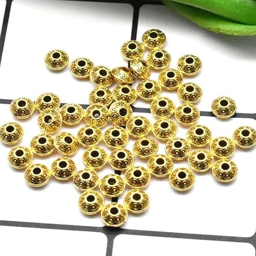 50 Stück tibetische antike Metallperlen in Goldfarbe, ovale Perlen, lose Abstandsperlen zur Schmuckherstellung, DIY-Charm-Armbänder-HJ01, 50 Stück, 6 mm, 50 Stück von FDIMALTOR