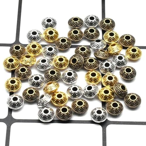 50 Stück tibetische antike Metallperlen in Goldfarbe, ovale Perlen, lose Abstandsperlen zur Schmuckherstellung, DIY-Charm-Armbänder-HJ02, 50 Stück, 6 mm, 50 Stück von FDIMALTOR