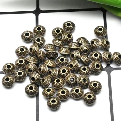 50 Stück tibetische antike Metallperlen in Goldfarbe, ovale Perlen, lose Abstandsperlen zur Schmuckherstellung, DIY-Charm-Armbänder-HJ08, 50 Stück, 6 mm, 50 Stück von FDIMALTOR