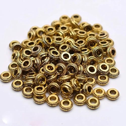 50 Stück tibetische antike Metallperlen in Goldfarbe, ovale Perlen, lose Abstandsperlen zur Schmuckherstellung, DIY-Charm-Armbänder-HJ19, 50 Stück-50 Stück von FDIMALTOR