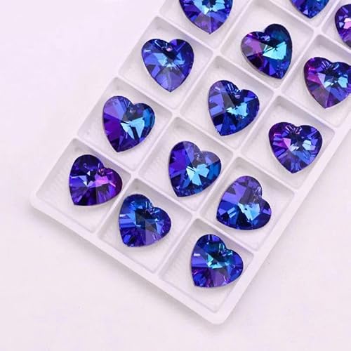 Charms in mehrfarbiger Form, Kristallherzperlen, Glasperlen, pfirsichfarbener Anhänger, Edelsteine zur Schmuckherstellung, Ohrringe, DIY-03 Blau Lila-12 mm, 12 Stück von FDIMALTOR