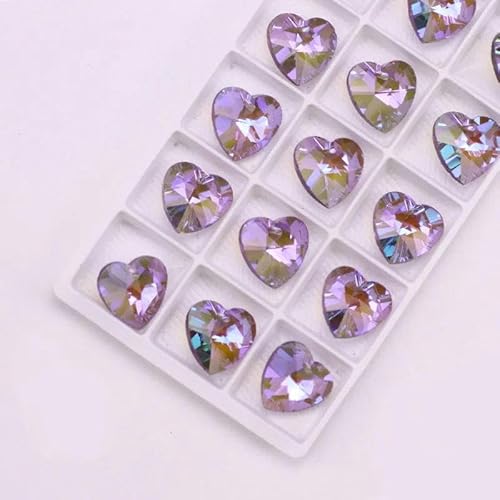 Charms in mehrfarbiger Herzform, Kristallperlen, Glasperlen, pfirsichfarbener Anhänger, Edelsteine zur Schmuckherstellung, Ohrringe, DIY-08 Phantom Purple-12 mm, 24 Stück von FDIMALTOR