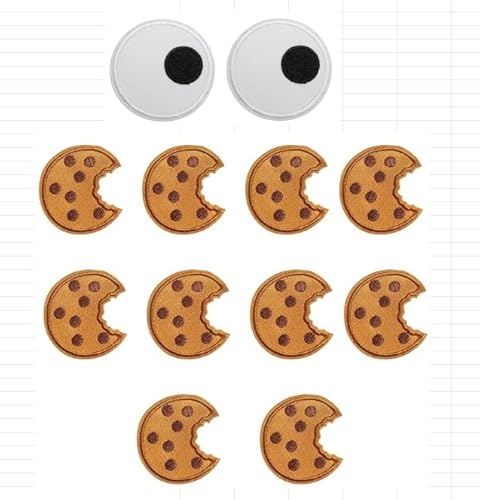 10 Stück Keks Aufnäher+2 Stück Augen Bügelbilder, Aufnäher zum Aufbügeln Cookies, Keksaufnäher Patch Gesticktes Bügelbilder Applikation für Kleidung zum Dekorieren Oder Reparieren von Kleidung von FDJZXW