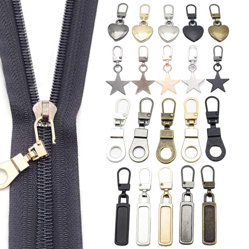 20 Stück Abnehmbare Reißverschluss Zipper Reißverschluss Anhänger Zipper für Reißverschluss, Metall-Reißverschlusszieher für Kleidung Koffer Hosen Koffer Geldbörsen (4 Stile 5 Farben) von FDJZXW