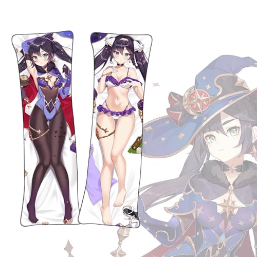 FDSAD Anime Kissenbezüge Genshin Impact Mona Dakimakura kurzer Plüschstoff doppelseitiger Anime Körper Kissenbezug von FDSAD